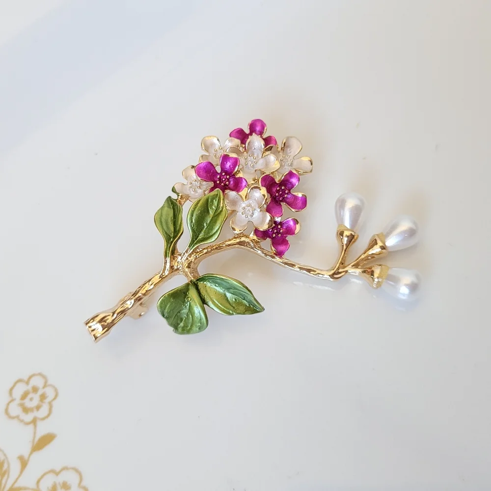 14k Gold Plum Blossoms Spring Branch Pearl Brooch Pin NWT